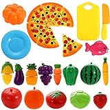 NIWWIN 24 PCS Spiel Essen Set für Kinder Kunststoff Schneiden Pizza Obst und Gemüse vorgeben...