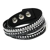 Unique Gems Damen Strass Armband Wickelarmband Kristalle schwarz weiß edles Alcantara Nieten mit...