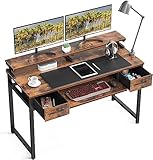 ODK Schreibtisch mit Stoff Schubladen, 120x48x87cm Computertisch mit Tastaturauszug, Gaming...