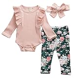 Geagodelia Babykleidung Set Baby Mädchen Langarm Body Strampler + Blumen Hose + Stirnband...