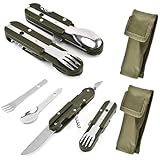 CLIUNT 2 Stück Outdoor Bundeswehr Besteck, Edelstahl Campingbesteck Essbesteck Set, 6 teilig...