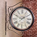 Doppelseitige Wanduhr, 360 Grad drehbar, wasserdicht, Retro-Ständer für drinnen und draußen,...