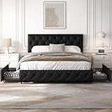 Yaheetech Polsterbett 160 x 200 cm Doppelbett Bettrahmen mit 2 Schubladen Jugendbett...