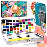 ANYUKE Aquarellfarben Wasserfarben Set 50 Farben in Tragbarer Box, Tuschkasten Inklusive Klassische...
