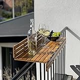 DE-COmmerce Balkonhängetisch aus Bambus Balkon Geländer Balkontisch Hängetisch Balkonbar (LxBxH)...