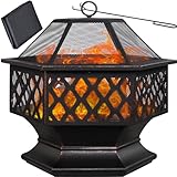 Gardebruk® Feuersschale mit Funkenschutz Schürhaken Abdeckung 70cm Eckig Antik Schwarz Terrasse...