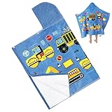 Strandtuch mit Kapuze für Kinder, Baufahrzeug-Design, weich, saugfähig, Waschlappen, 127,7 x 76,2...