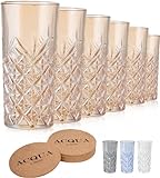 ACQUA DI AMALFI® Gläser Set inkl. Untersetzer (6er Set) | Cocktailgläser 300ml (GOLD) |...