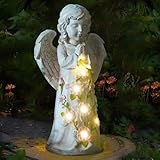 Vmxlso Engel für Grab Wetterfest, Solar Engel Figur, Grabengel Wetterfest mit Led Solarleuchten,...