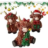 Glugahrif Highland Kuhfiguren 3-teilig | Highland Kuh Skulptur für Weihnachten – kleine...
