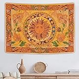 Yugarlibi Brennende Sonne Wandteppich Frühling Blumen Vintage Wandbehang Orange Konstellation...