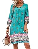 Zeagoo Damen Strandkleid Sommer lässig 3/4-Arm Tunika Kleid Bohemian Strandtunika Vertuschung L