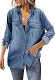 Saodimallsu Damen Jeanshemd Langarm Bluse Button Down Denim Hemden Casual Regular Fit Jeansjacke mit...