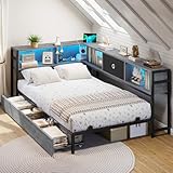 DICTAC Schlafsofa 90x200 mit LED-Beleuchtung und Ladestation, Daybed Tagesbett 90x200 mit stauraum-5...