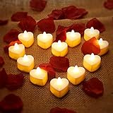 12 Stück Herz Form LED Teelicht Kerzen Liebe LED Kerzen mit 200 Stück Seide Rosenblätter Mädchen...