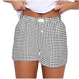 Huoghebg Karierte Schlafshorts Damen Baumwolle Pyjamahose Sommer Weich Komfort in Karomuster Sexy...