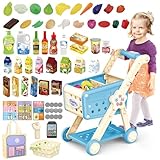 deAO Einkaufswagen für Kinder,Trolley Spielset Kaufmannsladen mit Vorgetäuschten Lebensmitteln und...