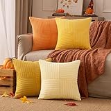 EMEMA Kissenbezug Kordsamt 4er Set Herbst Patchwork Kissenhülle 40x40 cm Zierkissenbezug Dekokissen...