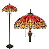 HODFFU Tiffany-Stil Boden Stand Lampe 64 Zoll hoch rote Kristall Perle Libelle Leselicht antike...