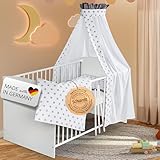 Schardt - Baby Komplettbett 70x140cm - Classic White Big Stars Grey - mitwachsendes Gitterbett aus...