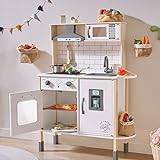 Kinderküche für Kinder mit 18 Spielzeug Nahrungs- und Kochgeschirr Zubehör Kinderküche Holz Koch...