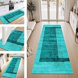 ZESEWU Teppich Läufer Flur Küche rutschfest Türkis Teppichläufer Kücheläufer Waschbar 40X250CM...