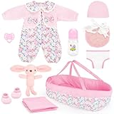 deAO Puppenkleidung mit Stubenwagen, 11-teiliges Babypuppen-Kleidung für 30-43 cm Baby Puppen,...