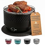 SOUK ONE Tischgrill mit Aktivbelüftung, Holzkohlegrill Grill mit Lüfter, Campinggrill BBQ Outdoor...