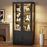 BROTTAR Mehrzweckschrank mit LED Beleuchtung, Vitrinenschrank Schwarz mit Intelligente Sensorik,...
