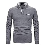 APAELEA Poloshirt Herren Langarm Baumwolle Golf T-Shirt Casual Tops,Grau,3XL