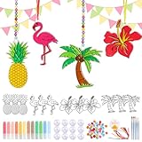 LOHAME 12 Stück Hawaii Basteln Kinder Hawaiianische Sonnenfänger Bastelset Flamingos Ananas...