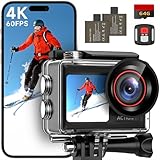 syndesmos Action Cam 4K 60FPS, 40M Unterwasserkamera, 30MP HD Unterwasserkamera Schnorcheln 2 LCD...