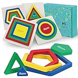 Japace Regenbogen Holz Puzzle Kinder Holzspielzeug, 4 Set Geometrische Formen Steckpuzzle Holz...