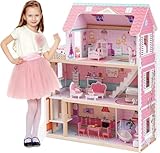 ROBUD Puppenhaus Holz Kinder Spielzeug | Dollhouse Mädchen Spielzeug Puppenhaus ab 2 3 4 5 Jahre...