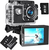 Xilecam Action Cam 1080P Helmkamera mit 32GB Karte, Unterwasserkamera wasserdicht bis 40M，Action...