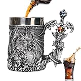 Drachen Kaffeebecher, Edelstahl Kaffeetasse | Retro Bierbecher 600ml mit Drachenmuster - Vintage...