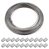 30m x 1.5mm Drahtseil, Multiuse Drahtseil Edelstahl, Bilderrahmen Hängender Draht mit 20 Stück Alu...