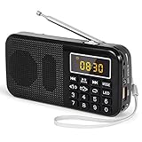 PRUNUS J-725 FM UKW Radio Klein, Digital Radio mit 3000mAh Wiederaufladbare Batterie, Kofferradio...