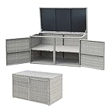 KOMFOTTEU Rattan Auflagenbox, Aufbewahrungstruhe mit Doppeltüren und Deckel, 2 stöckiger...