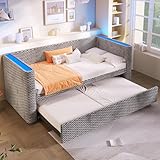 Mrwoo Tagesbett Schlafsofa 90 × 200 cm /180 × 200 cm, multifunktionales Ausziehbett mit...