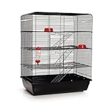 ZooPaul Premium Nagerkäfig XXL Rattenkäfig schwarz mit Zubehör 58x38x72cm Zwerghamster Käfig...