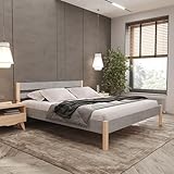 Hansales Holzbett 200x200 cm Kaja Scandi Style ohne Rollrost - mit Stoffbezug - Farbe Grau - aus...