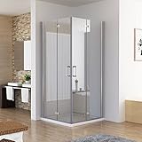 Duschkabine Eckeinstieg Dusche Falttür 180º Duschwand Duschabtrennung NANO Glas (90x90x197cm /...