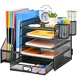 Marbrasse Schreibtisch Organizer mit Aktenhalter,5Tier Briefablage Ablagefächer mit Schublade,2...