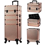 Groß Make Up Koffer Kosmetikkoffer Trolley 4 in 1 Kosmetik Trolley Schminkkoffer mit Rollen...