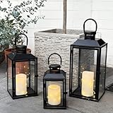 3er Set Gartenlaterne Windlicht Laterne Laternen Metalllaterne Set Dekoration Außen Metall Schwarz...