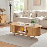 [en.casa] Couchtisch Nordkapp Wohnzimmertisch mit 2 Schiebetüren Bambus Sofatisch mit Stauraum...