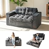 MAXYOYO Bodensofa Schlafsofa 140cm Breit mit Kissen, 2-in-1 Klappbar Cord Sofa 2 Sitzer mit...