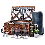 Weidenkorb Picknickkorb für 4 Personen mit Isoliertem Kühlfach und Wasserdichter Decke|Willow...