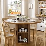 MSFE Runder Esstisch mit 2-lagigem Lagerregal und Holzschiebetür Küchentisch 100CM Moderner...